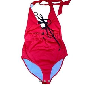 NWOT plunge tie bright red halter bathing suit